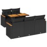Salon de jardin 6 pcs avec coussins noir résine tressée acacia 641804641804