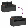 Salon de jardin 6 pcs avec coussins noir résine tressée acacia 641804641804