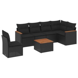 Salon de jardin 7 pcs avec coussins noir résine tressée 641805641805