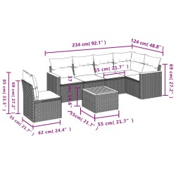 Salon de jardin 7 pcs avec coussins noir résine tressée 641805641805