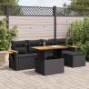 Salon de jardin 6 pcs avec coussins noir résine tressée acacia 641806641806