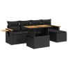 Salon de jardin 6 pcs avec coussins noir résine tressée acacia 641806641806