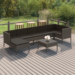 Salon de jardin 8 pcs avec coussins résine tressée gris 641807641807