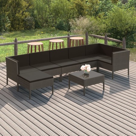 Salon de jardin 8 pcs avec coussins résine tressée gris 641807641807