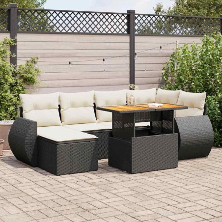 Salon de jardin 7 pcs avec coussins noir résine tressée 641813641813