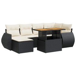 Salon de jardin 7 pcs avec coussins noir résine tressée 641813641813