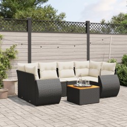 Salon de jardin 7 pcs avec coussins noir résine tressée 641819641819