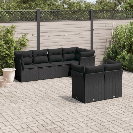 Salon de jardin 7 pcs avec coussins noir résine tressée 641820641820