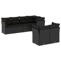 Salon de jardin 7 pcs avec coussins noir résine tressée 641820641820