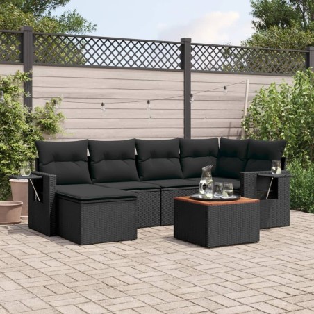 Salon de jardin 7 pcs avec coussins noir résine tressée 641825641825