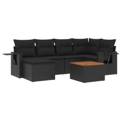 Salon de jardin 7 pcs avec coussins noir résine tressée 641825641825