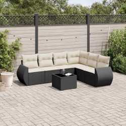 Salon de jardin 7 pcs avec coussins noir résine tressée 641826641826