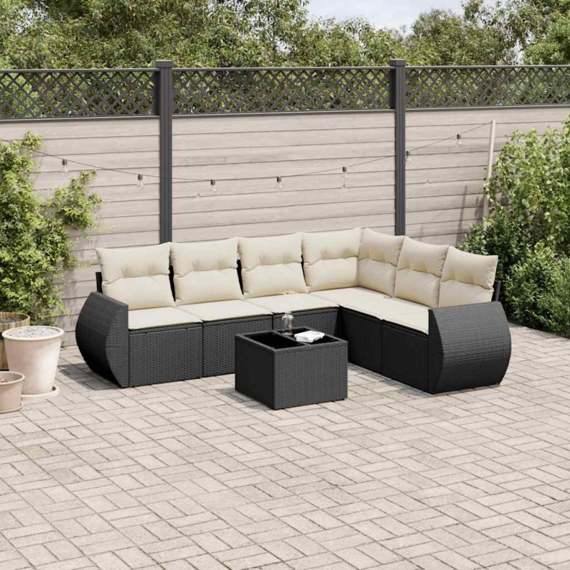 Salon de jardin 7 pcs avec coussins noir résine tressée 641826641826
