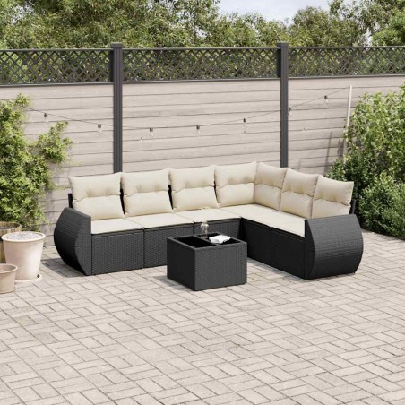 Salon de jardin 7 pcs avec coussins noir résine tressée 641826641826