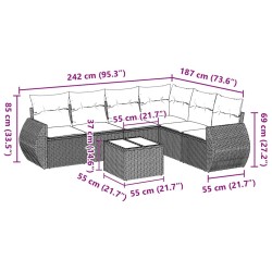 Salon de jardin 7 pcs avec coussins noir résine tressée 641826641826
