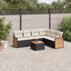 Salon de jardin 7 pcs avec coussins noir résine tressée 641828641828