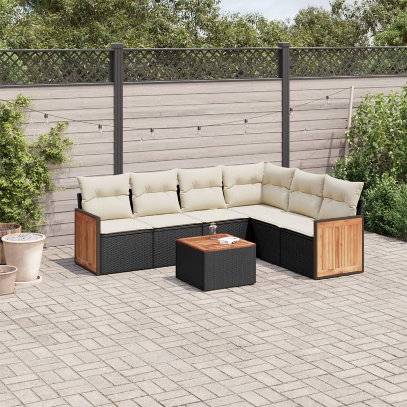 Salon de jardin 7 pcs avec coussins noir résine tressée 641828641828