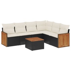 Salon de jardin 7 pcs avec coussins noir résine tressée 641828641828