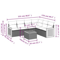 Salon de jardin 7 pcs avec coussins noir résine tressée 641828641828
