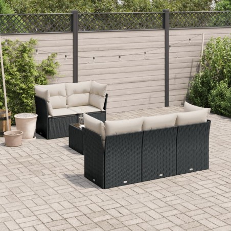 Salon de jardin 7 pcs avec coussins noir résine tressée 641830641830