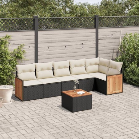 Salon de jardin 7 pcs avec coussins noir résine tressée 641832641832