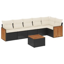 Salon de jardin 7 pcs avec coussins noir résine tressée 641832641832