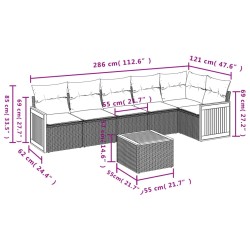 Salon de jardin 7 pcs avec coussins noir résine tressée 641832641832
