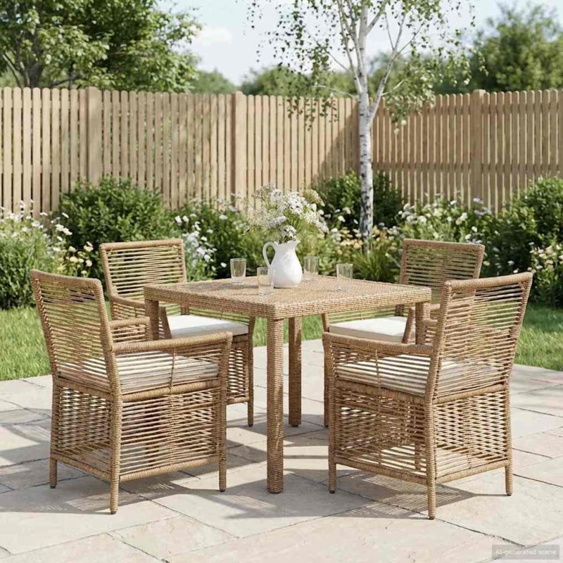 Chaise d'Extérieur avec coussin 4 pcs Beige et crème polyrotin 641838641838