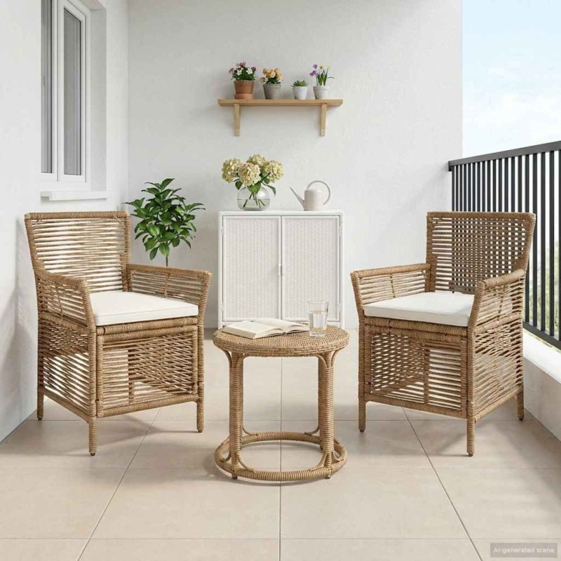 Chaise d'Extérieur avec coussin 2 pcs Beige et crème polyrotin 641839641839