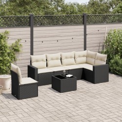 Salon de jardin 7 pcs avec coussins noir résine tressée 641848641848
