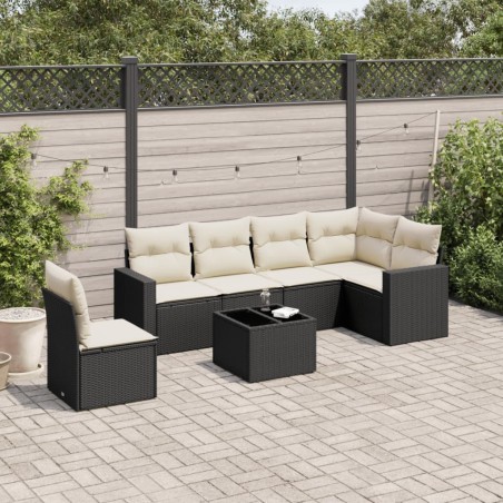 Salon de jardin 7 pcs avec coussins noir résine tressée 641848641848