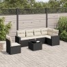 Salon de jardin 7 pcs avec coussins noir résine tressée 641848641848