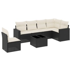 Salon de jardin 7 pcs avec coussins noir résine tressée 641848641848