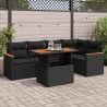 Salon de jardin 6 pcs avec coussins noir résine tressée acacia 641855641855