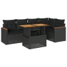 Salon de jardin 6 pcs avec coussins noir résine tressée acacia 641855641855