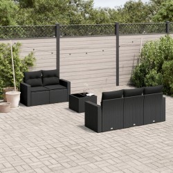 Salon de jardin 6 pcs avec coussins noir résine tressée 641858641858