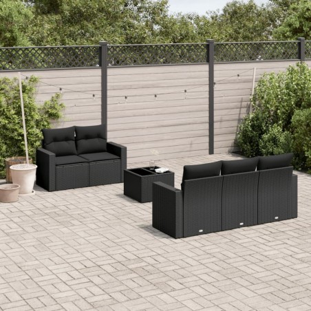 Salon de jardin 6 pcs avec coussins noir résine tressée 641858641858