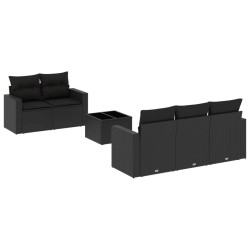 Salon de jardin 6 pcs avec coussins noir résine tressée 641858641858