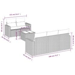 Salon de jardin 6 pcs avec coussins noir résine tressée 641858641858