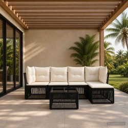Ensemble de canapé de jardin 6 pcs Noir polyrotin 641871641871