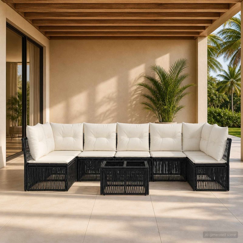 Ensemble de canapé de jardin 8 pcs Noir polyrotin 641895641895