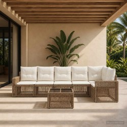 Ensemble de canapé de jardin 7 pcs Beige et blanc crème 641901641901