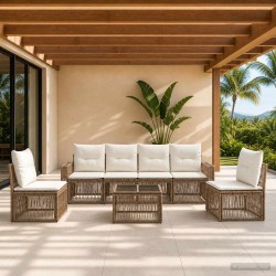 Ensemble de canapé de jardin 7 pcs Beige et blanc crème 641906641906