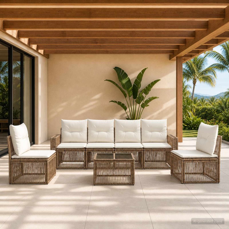 Ensemble de canapé de jardin 7 pcs Beige et blanc crème 641906641906
