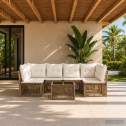 Ensemble de canapé de jardin 7 pcs Beige polyrotin 641913641913