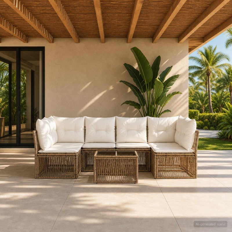 Ensemble de canapé de jardin 7 pcs Beige polyrotin 641913641913