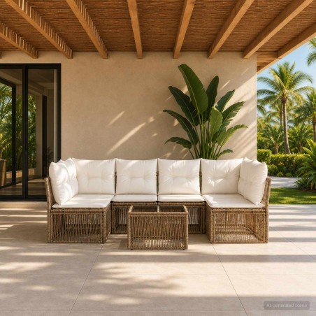 Ensemble de canapé de jardin 7 pcs Beige polyrotin 641913641913