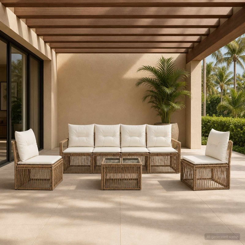 Ensemble de canapé de jardin 7 pcs Beige polyrotin 641920641920