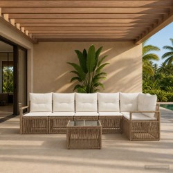 Ensemble de canapé de jardin 7 pcs Beige polyrotin 641922641922