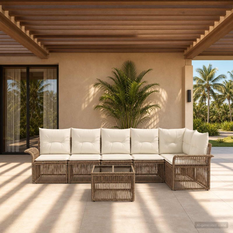 Ensemble de canapé de jardin 7 pcs Beige polyrotin 641924641924